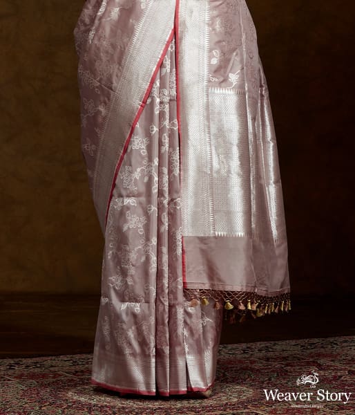 Taupe Handwoven Banarasi with Gold and Silver Zari Jaal