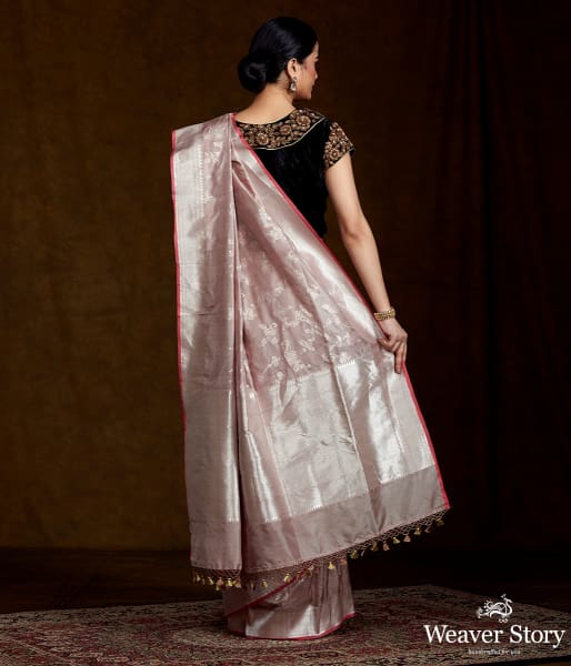 Taupe Handwoven Banarasi with Gold and Silver Zari Jaal
