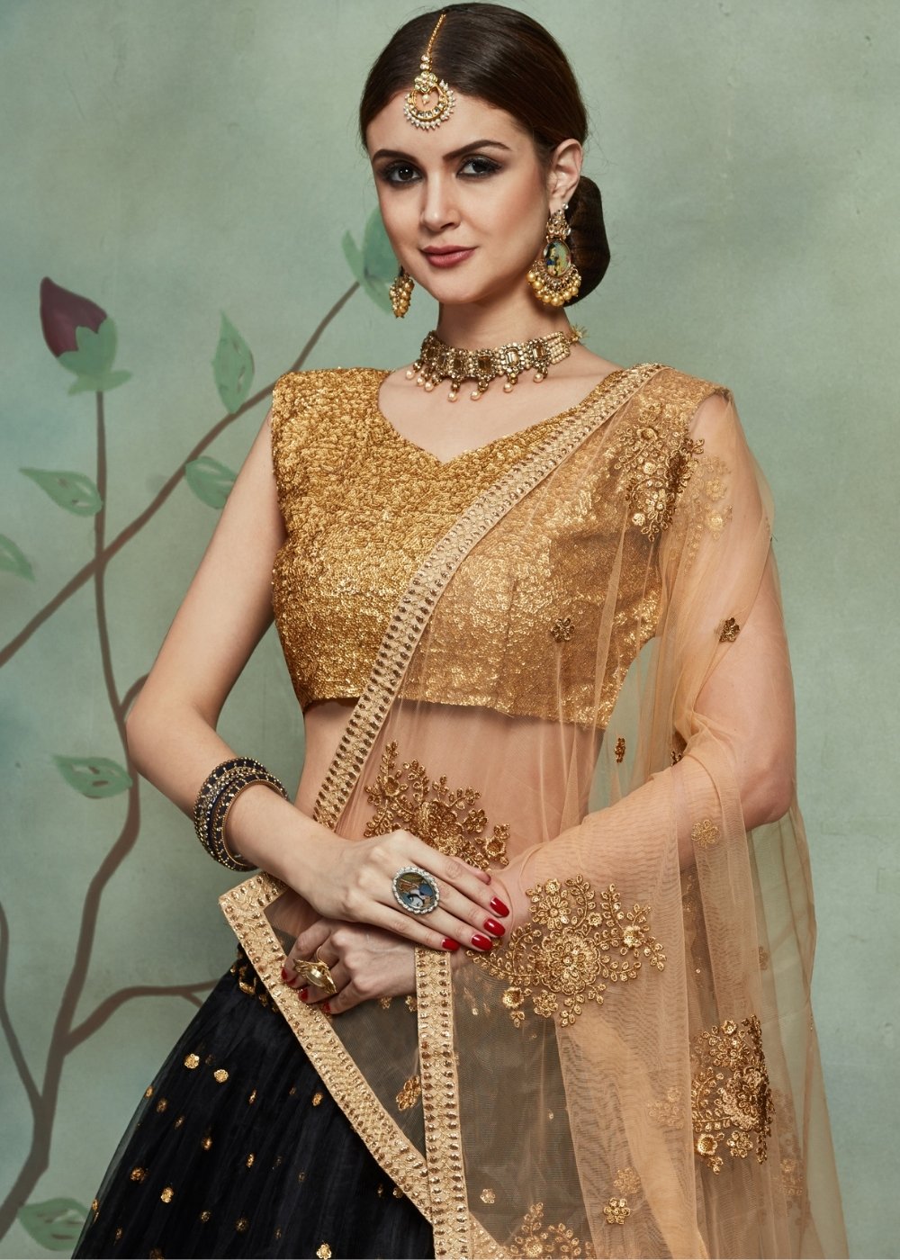 Midnight Black Designer Soft Net Lehenga Choli with Sequins  work