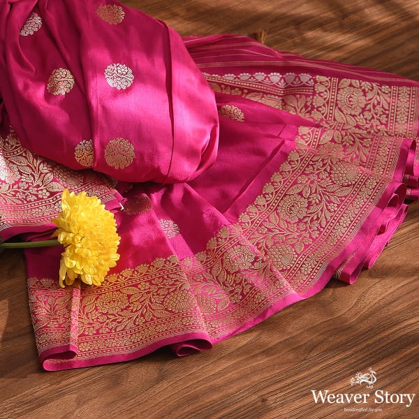 Handwoven Pink Banarasi Kadhwa Booti Dupatta