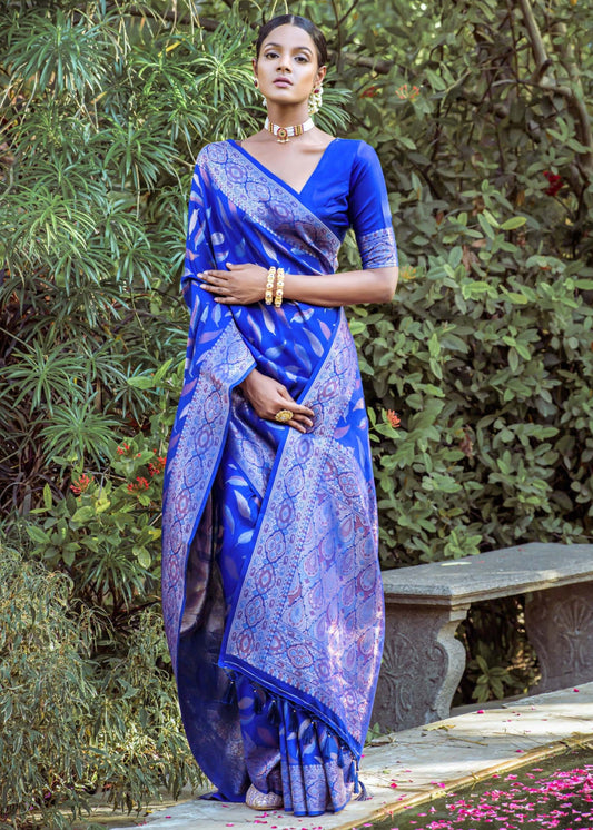 Admiral Blue Zari Woven Silk Saree: Top Pick