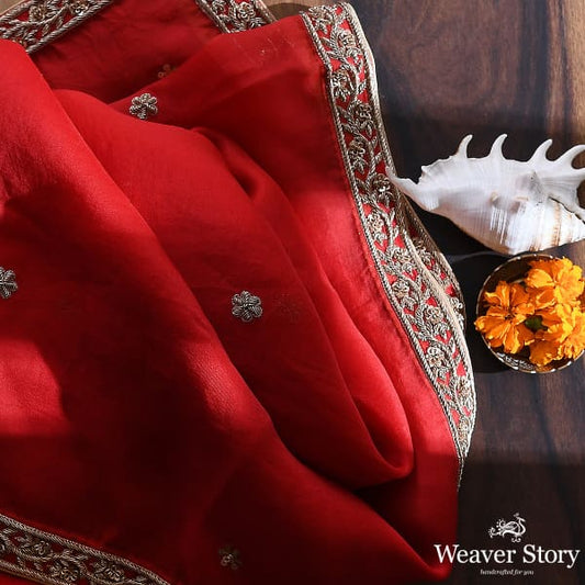 Handwoven Red Border Dupatta
