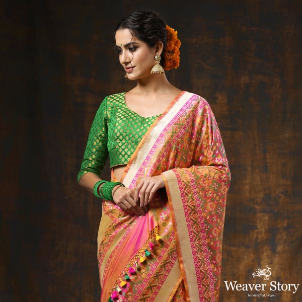 Handwoven Purple Cutwork Booti Meenakari Banarasi Patola Saree