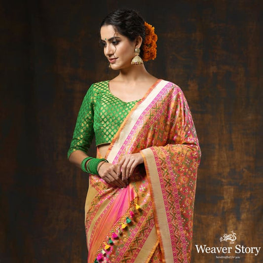 Handwoven Purple Cutwork Booti Meenakari Banarasi Patola Saree