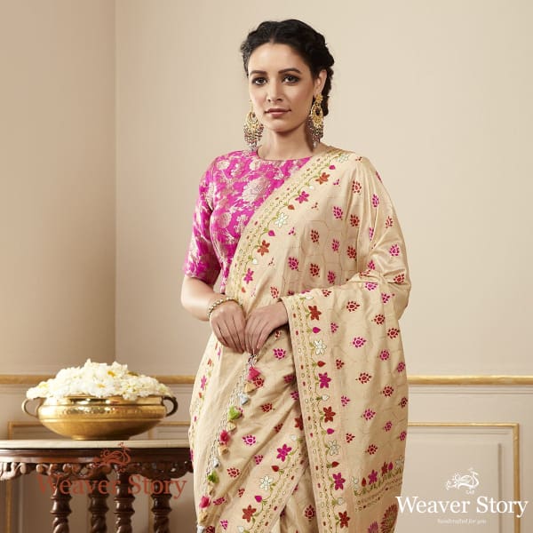 Handwoven Offwhite Meenakari Heavy Jangla