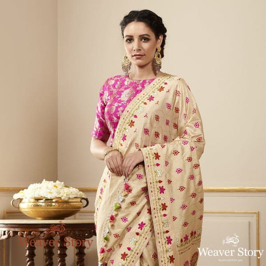 Handwoven Offwhite Meenakari Heavy Jangla
