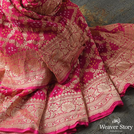 Handwoven Pink Banarasi Bandhej Dupatta