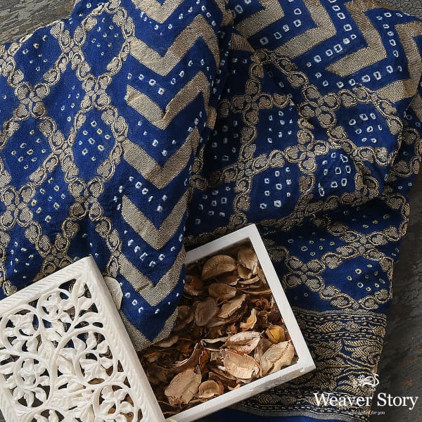 Handwoven Blue Banarasi Bandhej Dupatta
