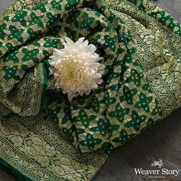 Handwoven Green Banarasi Bandhej Dupatta