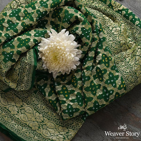 Handwoven Green Banarasi Bandhej Dupatta