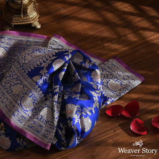 Handwoven Blue Sona Rupa Kadhwa Jangla Dupatta with Meenakari