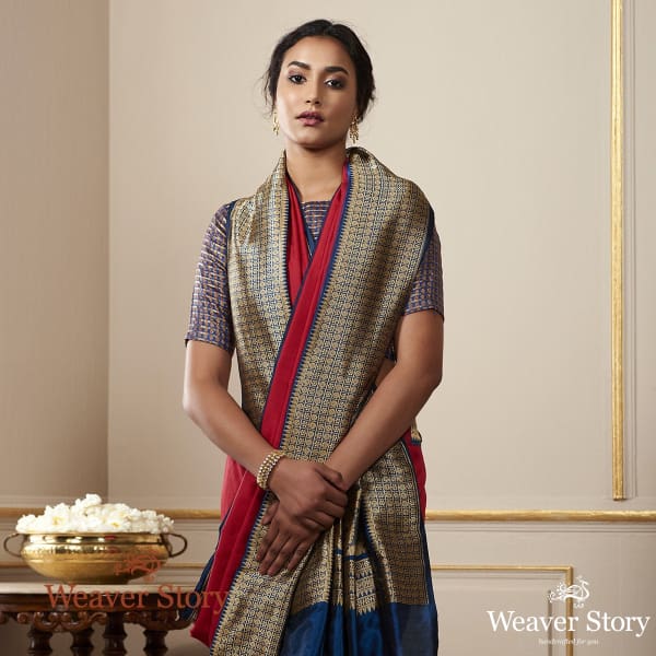 Handwoven Red Pashmina Saree