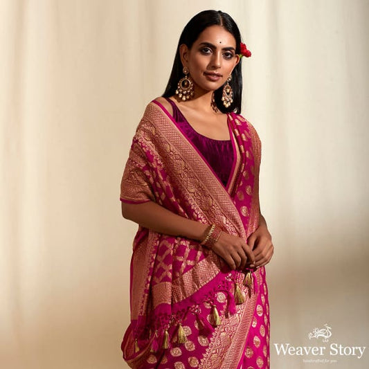 Handwoven Pink Banarasi Georgette Saree