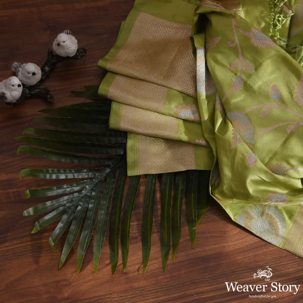 Handwoven Light Green Katan Silk Dupatta