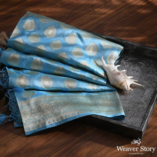 Handwoven Sky Blue Katan Silk Cutwork Booti Dupatta