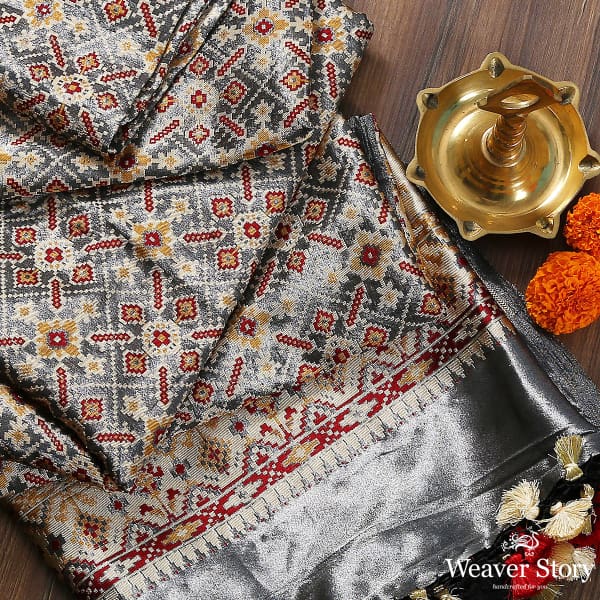 Grey Beige Tissue Patola in Ektara weave