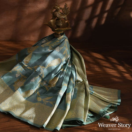 Handwoven Duck Egg Blue Kadhwa Jangla Dupatta
