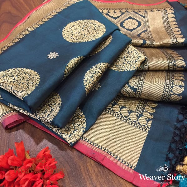 Handwoven Teal Green Banarasi Dupatta with Kadhwa Motifs