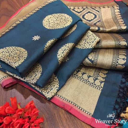Handwoven Teal Green Banarasi Dupatta with Kadhwa Motifs