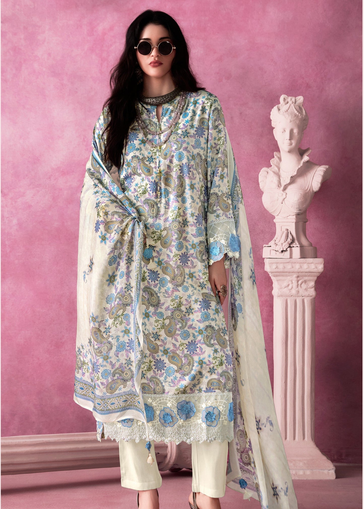 Off-White Pure Muslin Salwar Suit