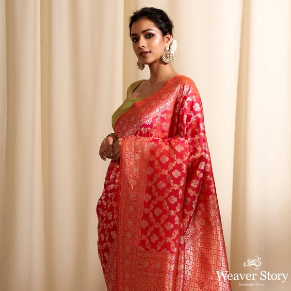 Hanwoven Pink Sona Rupa Cutwork Jangla Saree