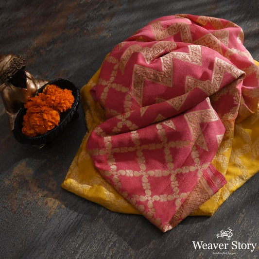 Handwoven Yellow and Pink Ombre Dyed Dupatta