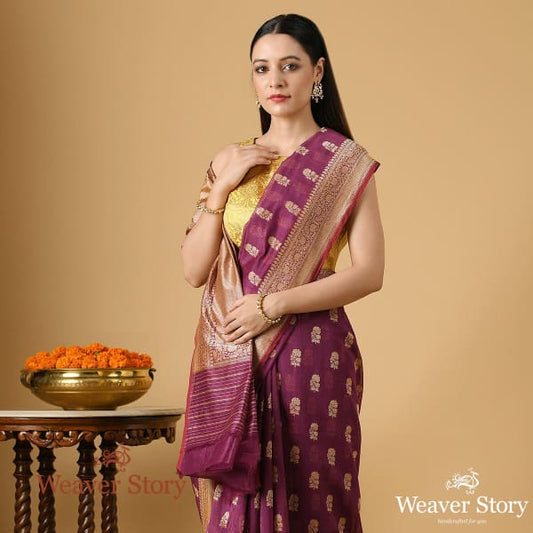 Handwoven Phalsa Color Banarasi Cotton Saree