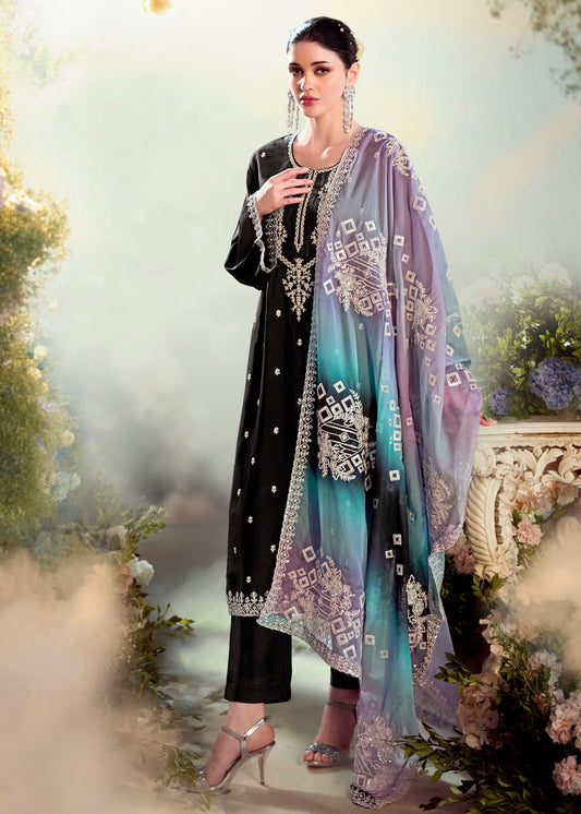 Black Modale Silk Salwar Suit With Embroidery