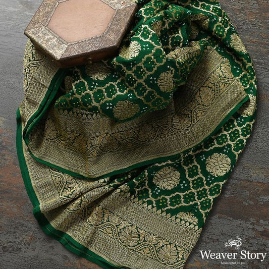 Handwoven Green Banarasi Bandhej Dupatta