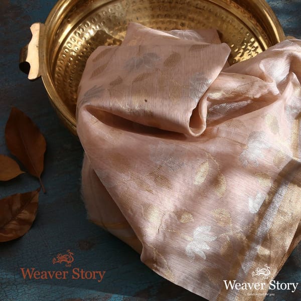 Handwoven Peach Chanderi Cotton Silk Jaal Dupatta