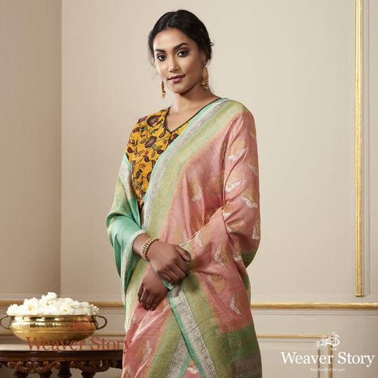 Handwoven Pink banarasi saree with Kadhwa Booti