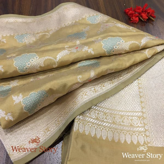 Handwoven Olive Meenakari Kadhwa Banarasi Dupatta
