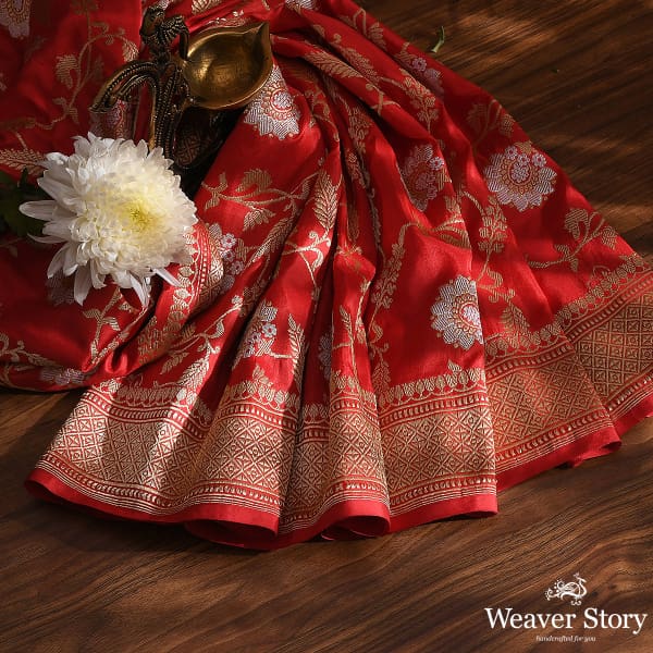 Handwoven Red Kadhwa Jangla Dupatta