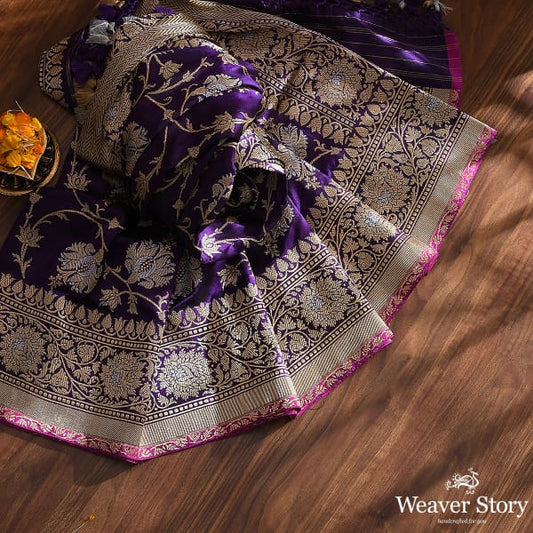 Handwoven Purple Kadhwa Jangla Dupatta with Sona Rupa Zari