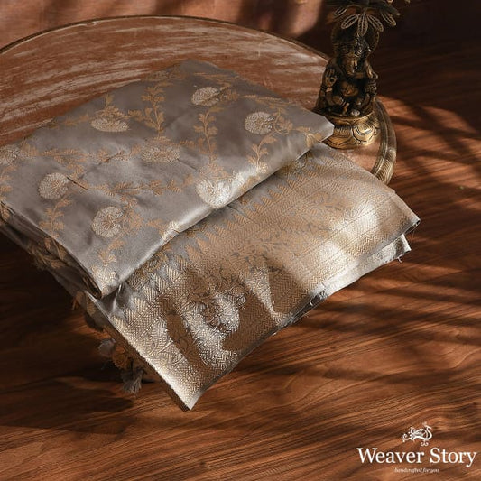 Handwoven Light Grey Kadhwa Jangla Dupatta
