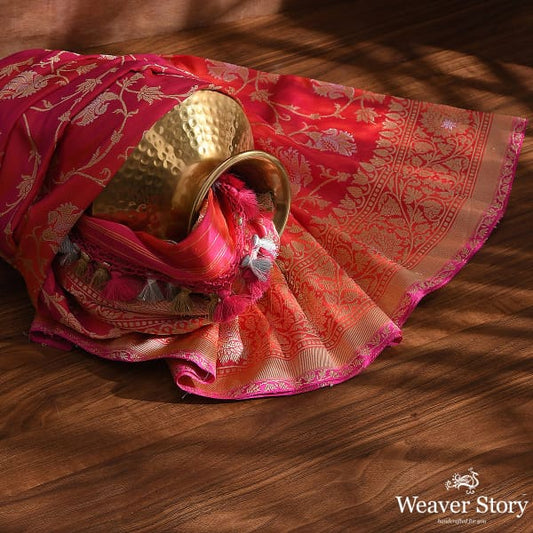 Handwoven Pink and Orange Dual Tone Kadhwa Jangla Dupatta