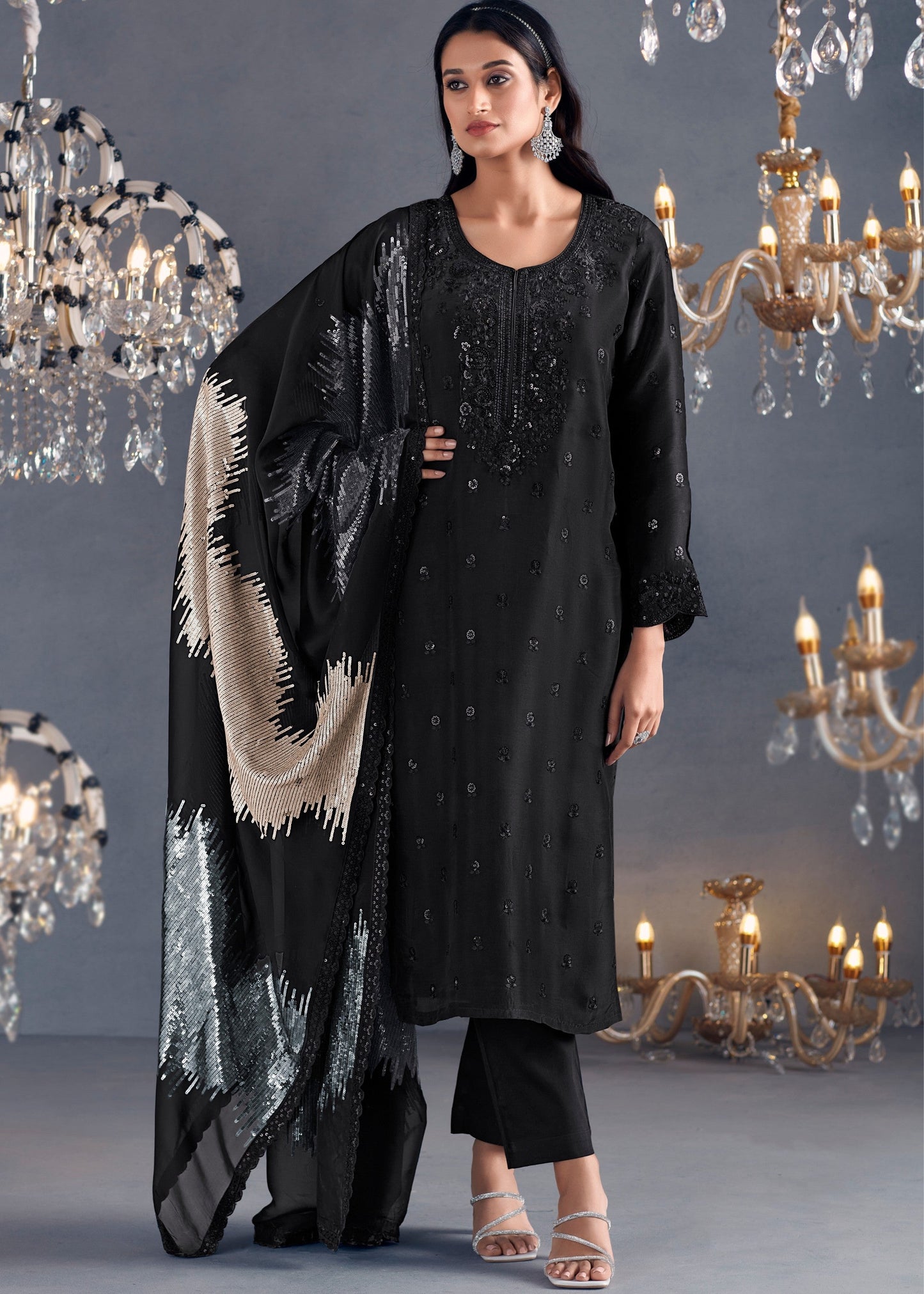 Black Hazel Russian Silk Sequins Salwar Suit