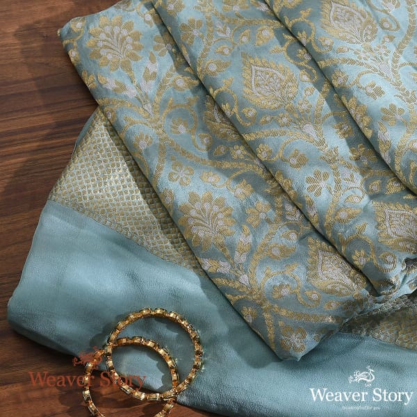 Handwoven Oceon Blue Sona Rupa Zari Dupatta