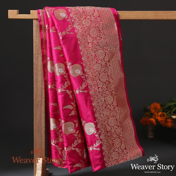 Handwoven Pink Kadhwa Jangla Dupatta with Sona Rupa Zari