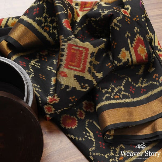 Handwoven Single Ikat Patola Dupatta in black