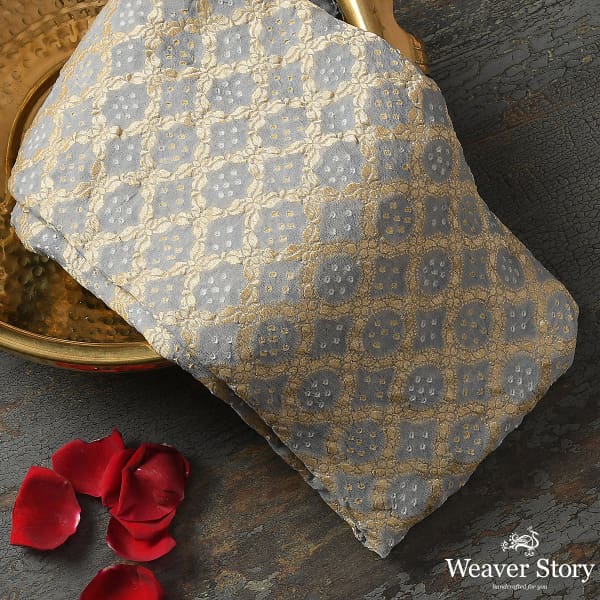 Handwoven Grey Banarasi Bandhej Dupatta
