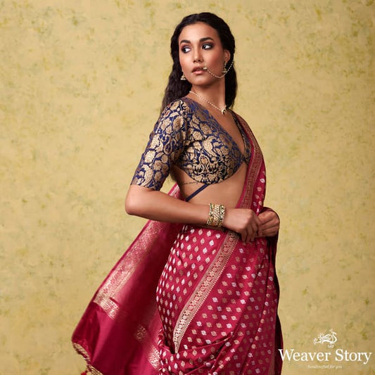 Handwoven Berry Pink Kadhwa Booti Saree with a Delicate Beldaar Border