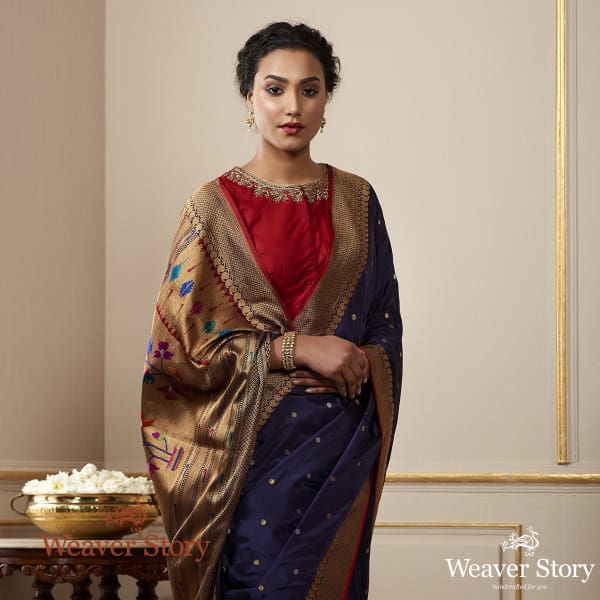 Handwoven Dark Purple Paithani Border