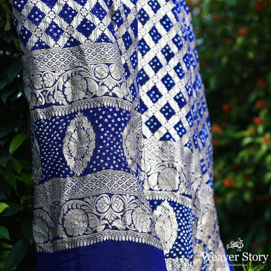 Handwoven Blue Banarasi Bandhej Dupatta