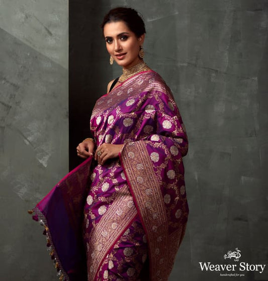 Handwoven Purple Kadhwa Jangla Saree