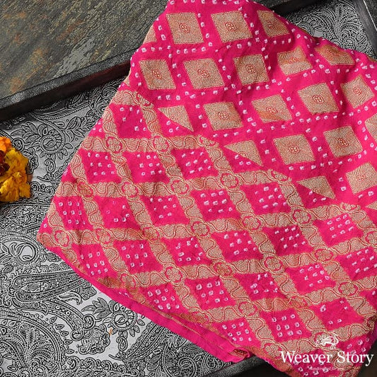 Handwoven Pink Banarasi Bandhej Dupatta