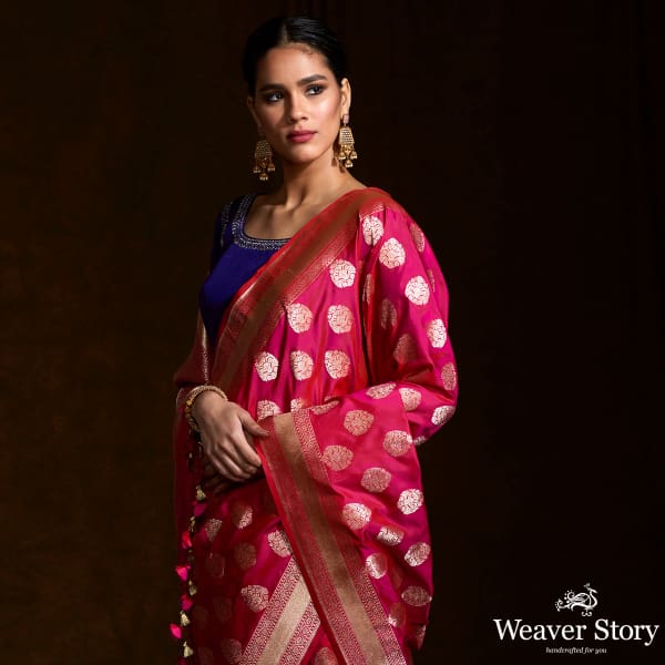 Pink Fekwa Gold Zari Booti