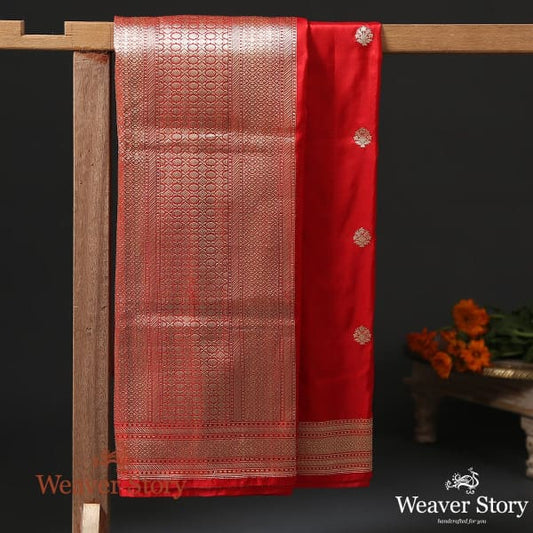Handwoven Red Katan Silk Kadhwa Booti Dupatta