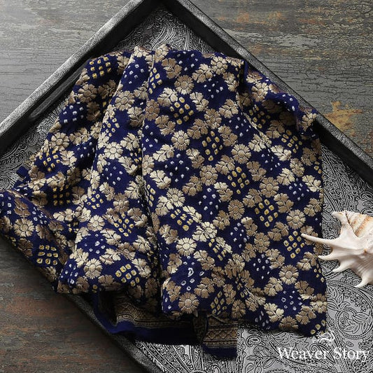Handwoven Blue Banarasi Bandhej Dupatta
