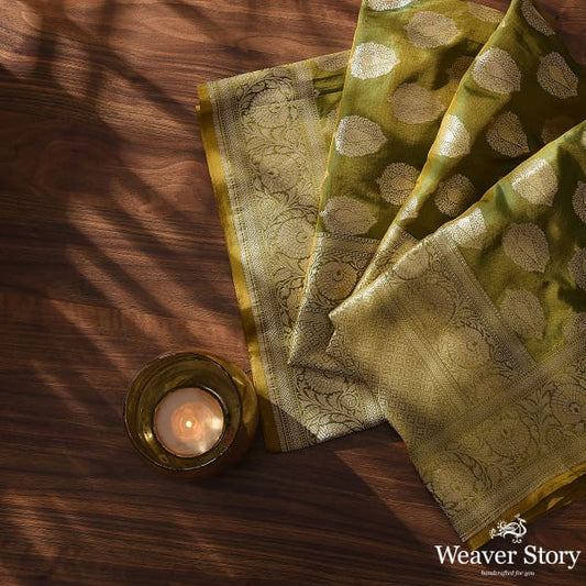 Handwoven Green Katan Silk Cutwork Booti Dupatta